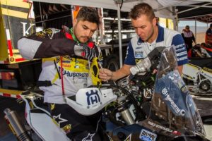 Pablo Quintanilla and Clemont Berard mechanic test Atacama Rally