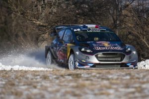 Sébastien Ogier in the M-Sport Fiesta WRC on the Monte Carlo Rally Shakedown